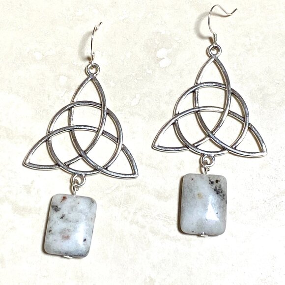 Jewelry - 2/$20, Genuine White Dendritic Agate Celtic Trinity Sterling Silver Earrings